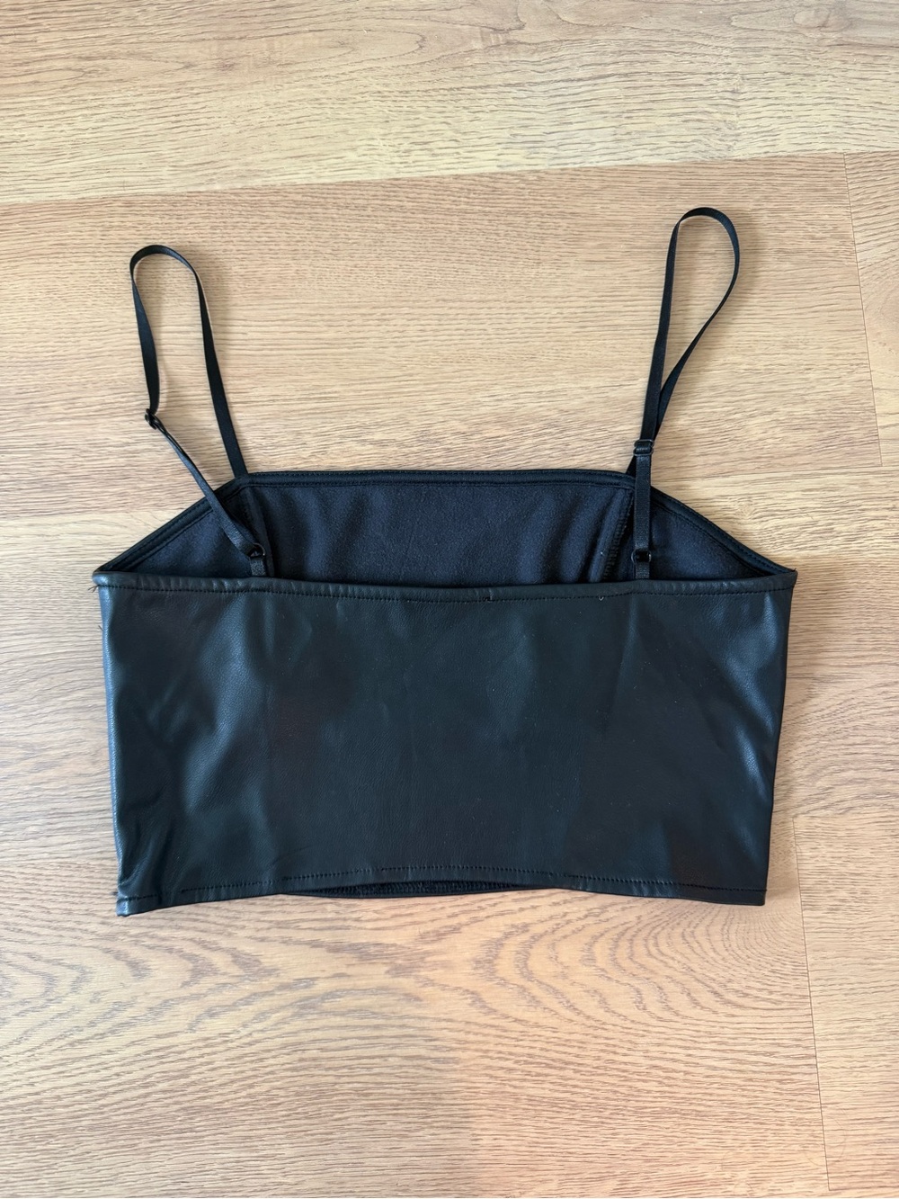 Zara Black Faux Leather Spaghetti Strap Crop Top - Picture 2 of 3